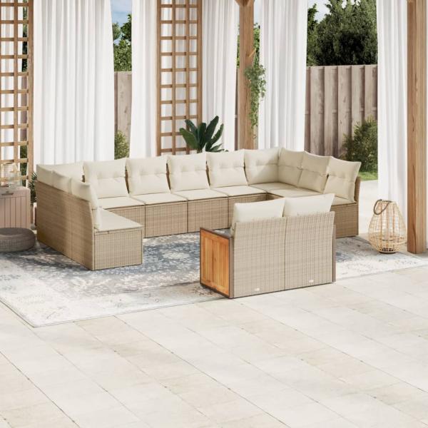 ARDEBO.de - 12-tlg. Garten-Sofagarnitur mit Kissen Beige Poly Rattan