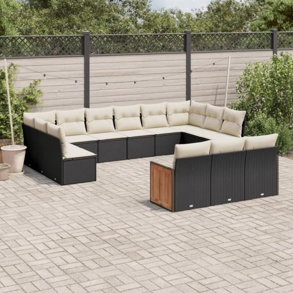 ARDEBO.de - 13-tlg. Garten-Sofagarnitur mit Kissen Schwarz Poly Rattan