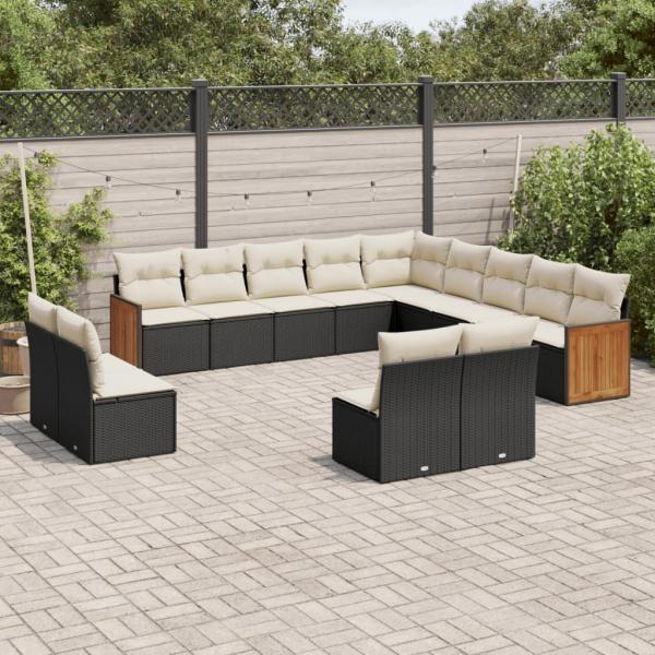 ARDEBO.de - 13-tlg. Garten-Sofagarnitur mit Kissen Schwarz Poly Rattan