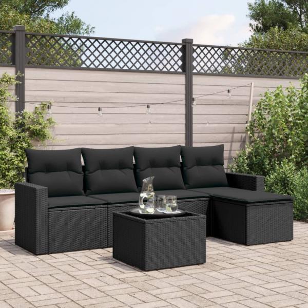 ARDEBO.de - 6-tlg. Garten-Sofagarnitur mit Kissen Schwarz Poly Rattan