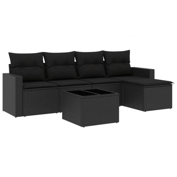 6-tlg. Garten-Sofagarnitur mit Kissen Schwarz Poly Rattan