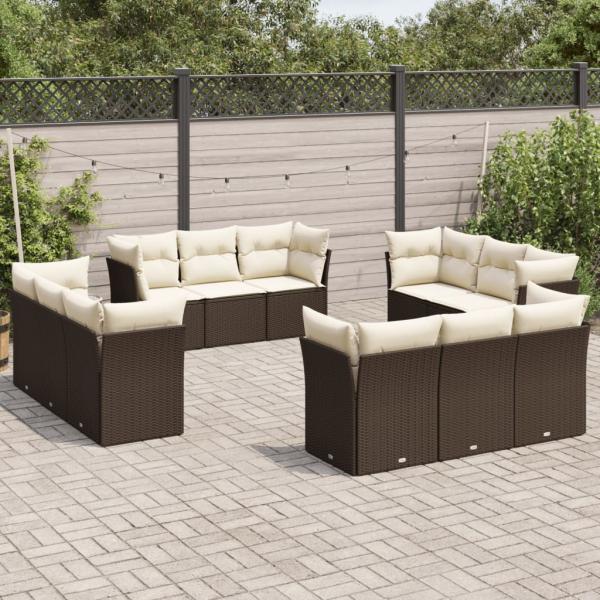 ARDEBO.de - 12-tlg. Garten-Sofagarnitur mit Kissen Braun Poly Rattan