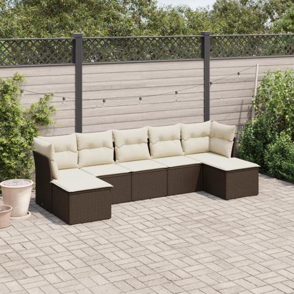 ARDEBO.de - 7-tlg. Garten-Sofagarnitur mit Kissen Braun Poly Rattan