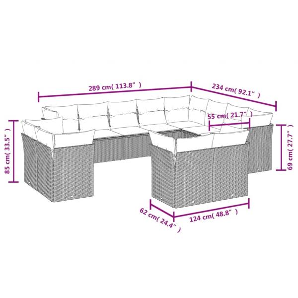 12-tlg. Garten-Sofagarnitur mit Kissen Braun Poly Rattan