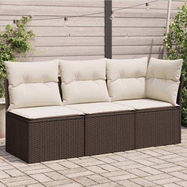 ARDEBO.de - Gartensofa mit Kissen 3-Sitzer Braun Poly Rattan