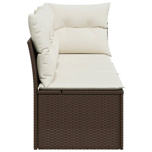 Gartensofa mit Kissen 3-Sitzer Braun Poly Rattan