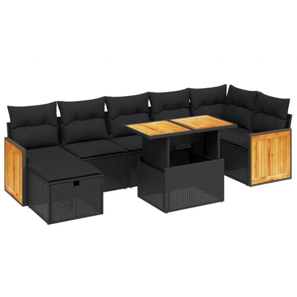 8-tlg. Garten-Sofagarnitur mit Kissen Schwarz Poly Rattan