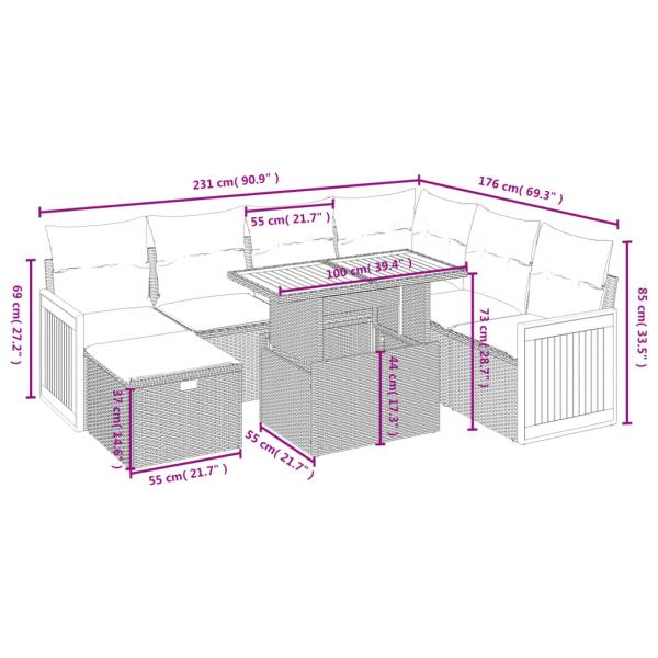 8-tlg. Garten-Sofagarnitur mit Kissen Schwarz Poly Rattan