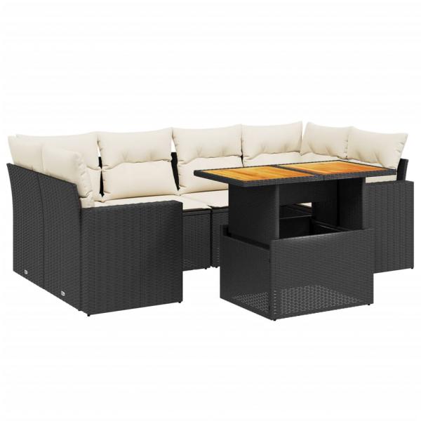 7-tlg. Garten-Sofagarnitur mit Kissen Schwarz Poly Rattan