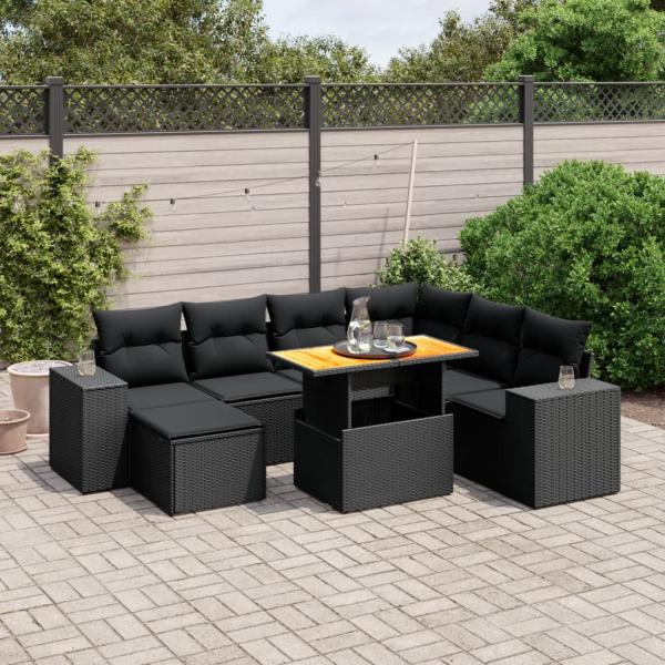 ARDEBO.de - 8-tlg. Garten-Sofagarnitur mit Kissen Schwarz Poly Rattan