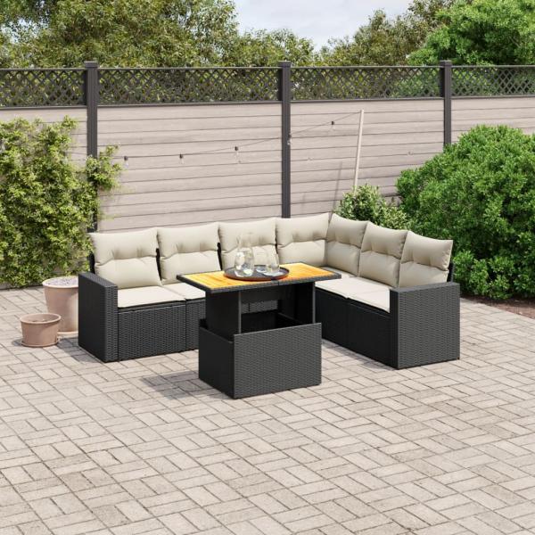 ARDEBO.de - 7-tlg. Garten-Sofagarnitur mit Kissen Schwarz Poly Rattan