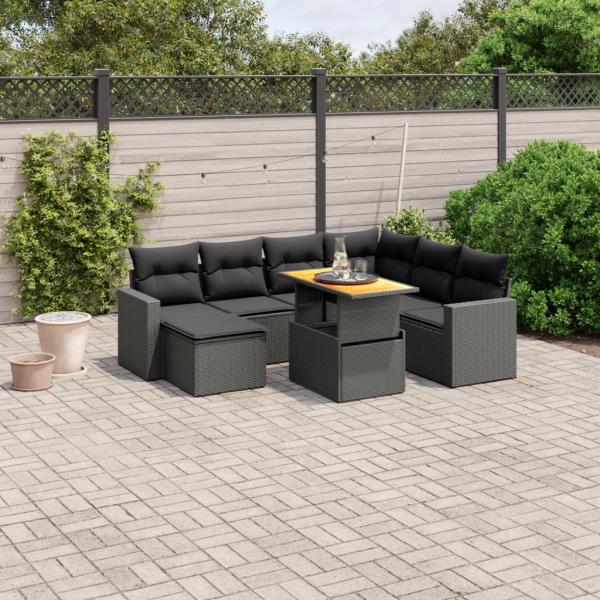 ARDEBO.de - 8-tlg. Garten-Sofagarnitur mit Kissen Schwarz Poly Rattan