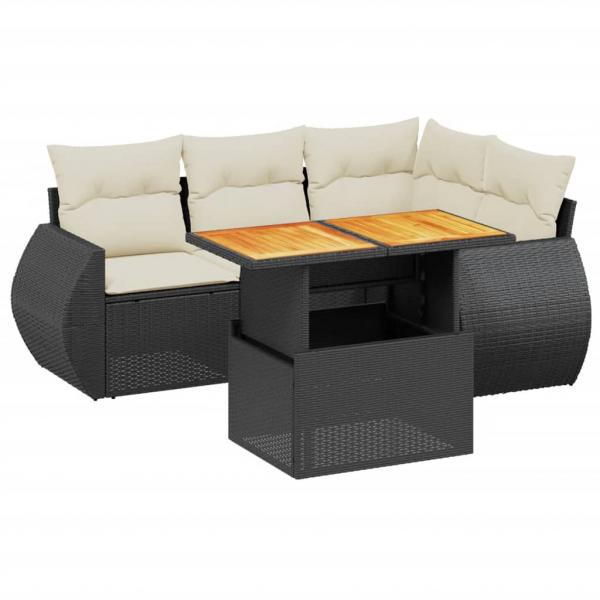 5-tlg. Garten-Sofagarnitur mit Kissen Schwarz Poly Rattan