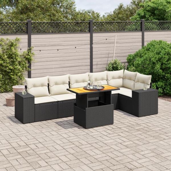 ARDEBO.de - 7-tlg. Garten-Sofagarnitur mit Kissen Schwarz Poly Rattan