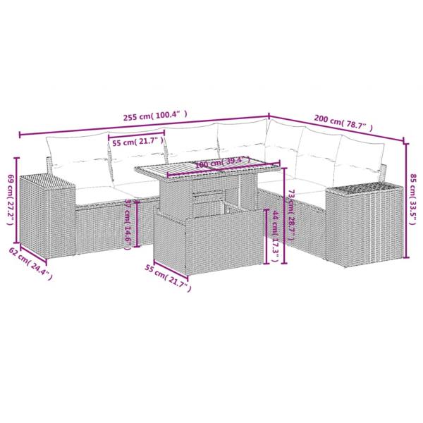 7-tlg. Garten-Sofagarnitur mit Kissen Schwarz Poly Rattan