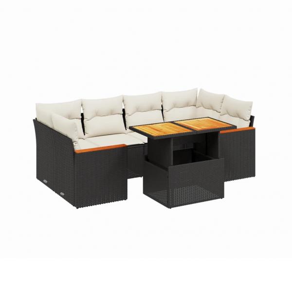 7-tlg. Garten-Sofagarnitur mit Kissen Schwarz Poly Rattan