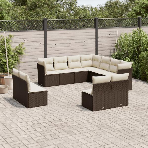 ARDEBO.de - 11-tlg. Garten-Sofagarnitur mit Kissen Braun Poly Rattan