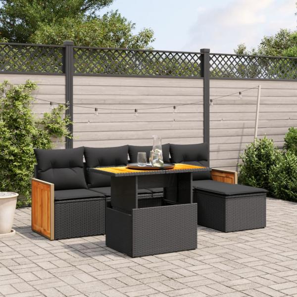 ARDEBO.de - 6-tlg. Garten-Sofagarnitur mit Kissen Schwarz Poly Rattan