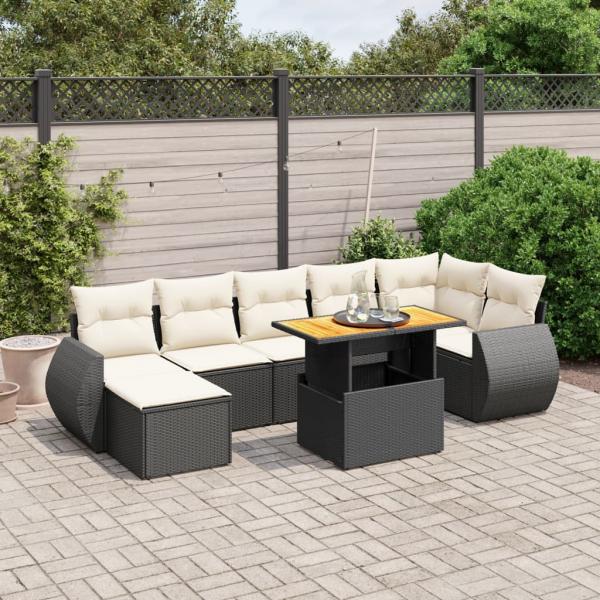 ARDEBO.de - 8-tlg. Garten-Sofagarnitur mit Kissen Schwarz Poly Rattan