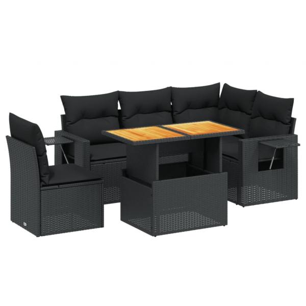 6-tlg. Garten-Sofagarnitur mit Kissen Schwarz Poly Rattan