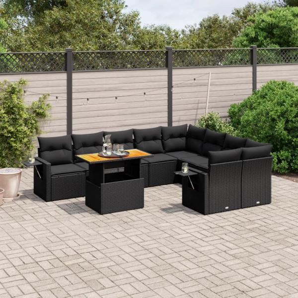 ARDEBO.de - 10-tlg. Garten-Sofagarnitur mit Kissen Schwarz Poly Rattan