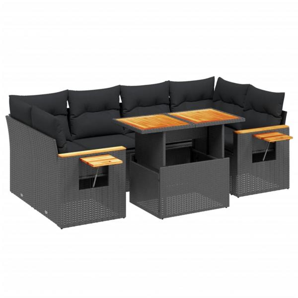 7-tlg. Garten-Sofagarnitur mit Kissen Schwarz Poly Rattan