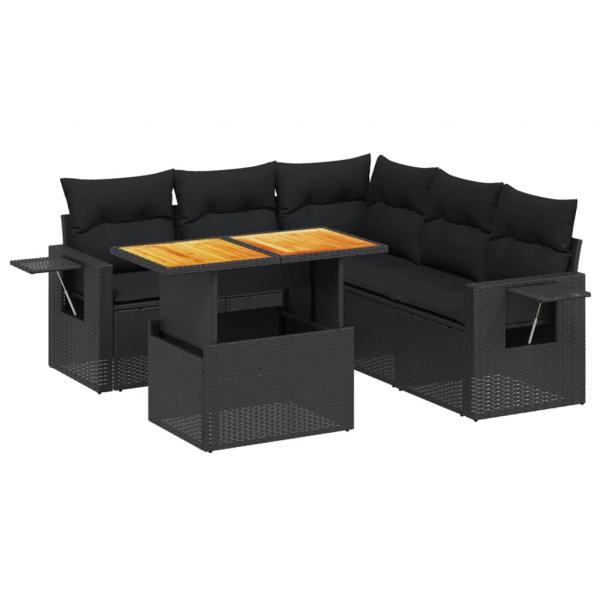 6-tlg. Garten-Sofagarnitur mit Kissen Schwarz Poly Rattan