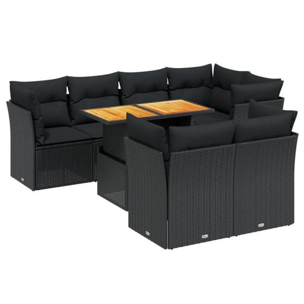 8-tlg. Garten-Sofagarnitur mit Kissen Schwarz Poly Rattan