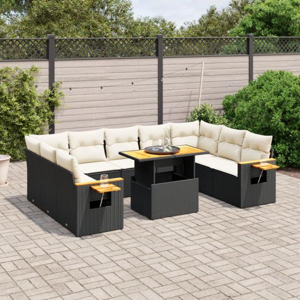 ARDEBO.de - 11-tlg. Garten-Sofagarnitur mit Kissen Schwarz Poly Rattan