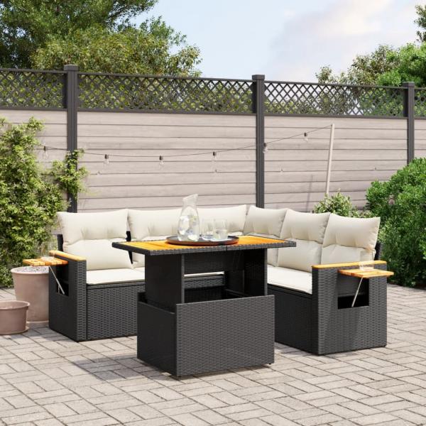 ARDEBO.de - 6-tlg. Garten-Sofagarnitur mit Kissen Schwarz Poly Rattan