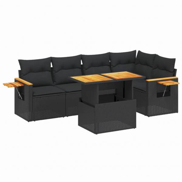 6-tlg. Garten-Sofagarnitur mit Kissen Schwarz Poly Rattan