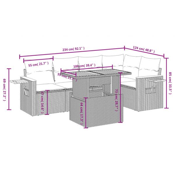 6-tlg. Garten-Sofagarnitur mit Kissen Schwarz Poly Rattan