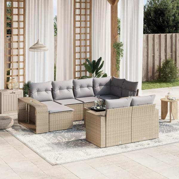 ARDEBO.de - 11-tlg. Garten-Sofagarnitur mit Kissen Beige Poly Rattan