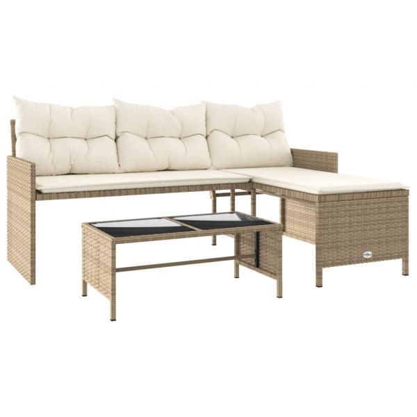 Gartensofa in L-Form mit Tisch und Kissen Beige Poly Rattan