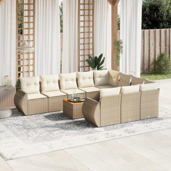 ARDEBO.de - 11-tlg. Garten-Sofagarnitur mit Kissen Beige Poly Rattan