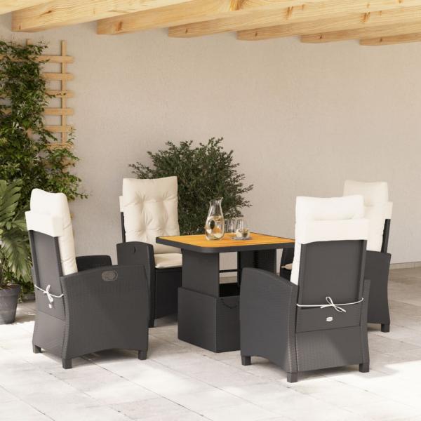 ARDEBO.de - 5-tlg. Garten-Essgruppe mit Kissen Schwarz Poly Rattan