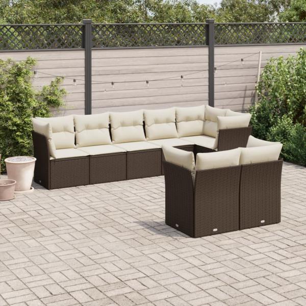 ARDEBO.de - 8-tlg. Garten-Sofagarnitur mit Kissen Braun Poly Rattan