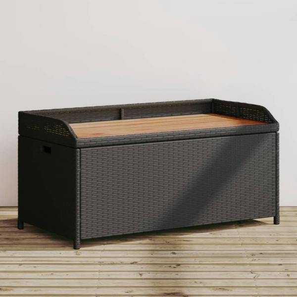 ARDEBO.de - Bank mit Stauraum Schwarz 100x50x52 cm Poly Rattan Akazienholz