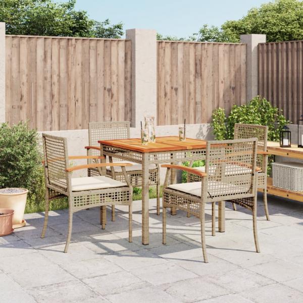 ARDEBO.de - 5-tlg. Garten-Essgruppe mit Kissen Beige Poly Rattan