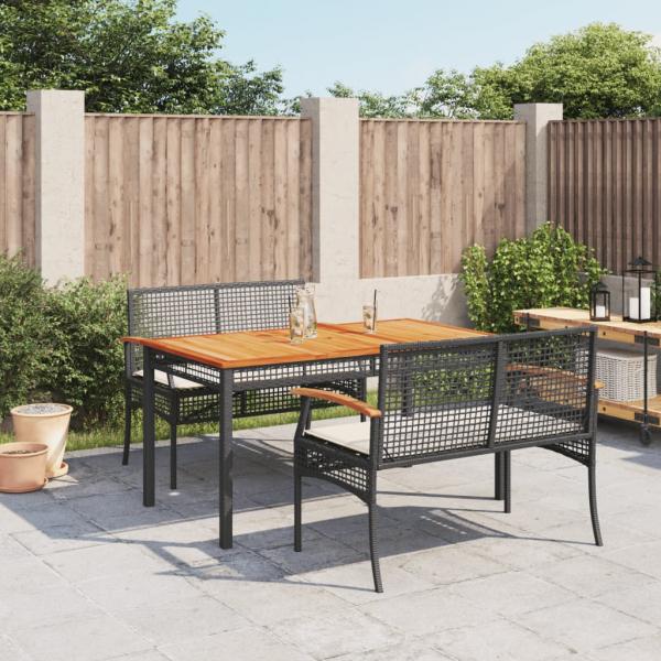 ARDEBO.de - 3-tlg. Garten-Essgruppe mit Kissen Schwarz Poly Rattan