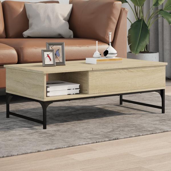 ARDEBO.de - Couchtisch Sonoma-Eiche 100x50x35 cm Holzwerkstoff und Metall