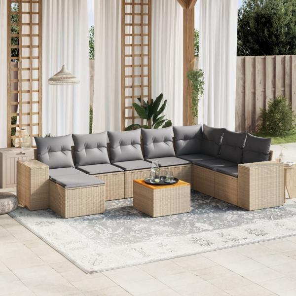 ARDEBO.de - 9-tlg. Garten-Sofagarnitur mit Kissen Beige Poly Rattan