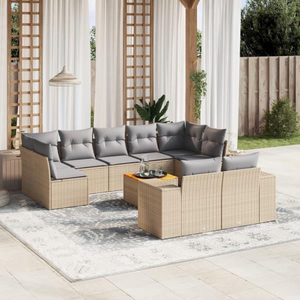 ARDEBO.de - 10-tlg. Garten-Sofagarnitur mit Kissen Beige Poly Rattan