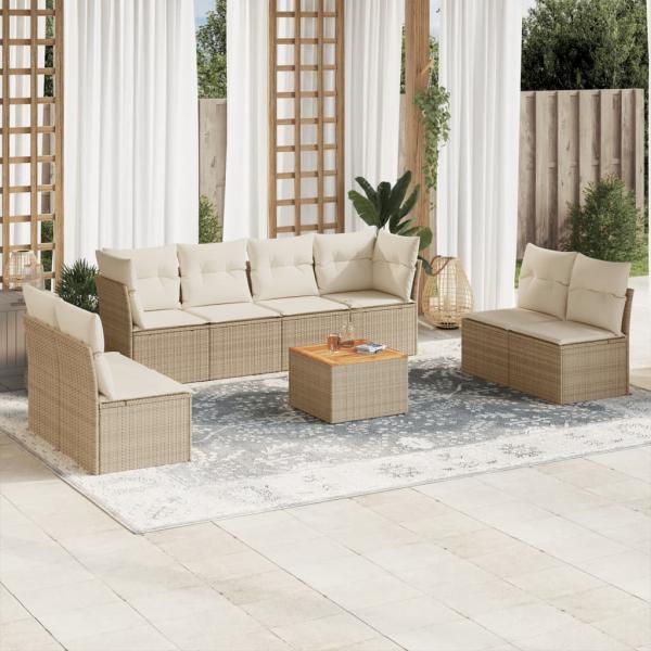 ARDEBO.de - 9-tlg. Garten-Sofagarnitur mit Kissen Beige Poly Rattan