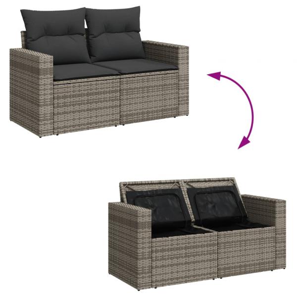 14-tlg. Garten-Sofagarnitur mit Kissen Grau Poly Rattan