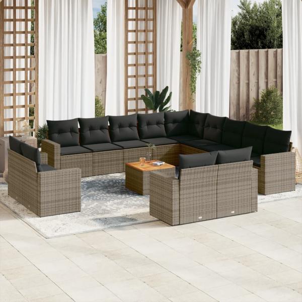 ARDEBO.de - 14-tlg. Garten-Sofagarnitur mit Kissen Grau Poly Rattan