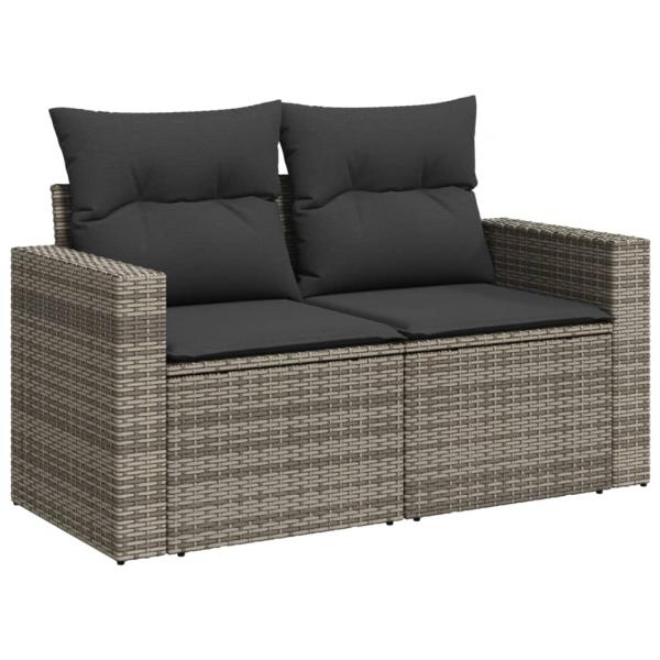 14-tlg. Garten-Sofagarnitur mit Kissen Grau Poly Rattan