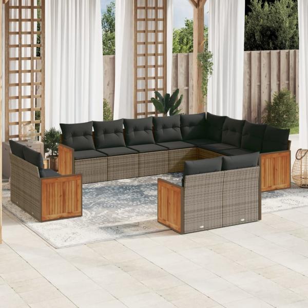 ARDEBO.de - 12-tlg. Garten-Sofagarnitur mit Kissen Grau Poly Rattan