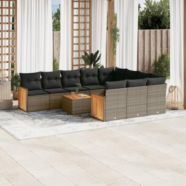 ARDEBO.de - 11-tlg. Garten-Sofagarnitur mit Kissen Grau Poly Rattan