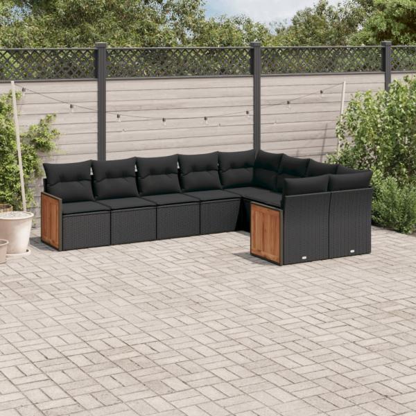 ARDEBO.de - 9-tlg. Garten-Sofagarnitur mit Kissen Schwarz Poly Rattan